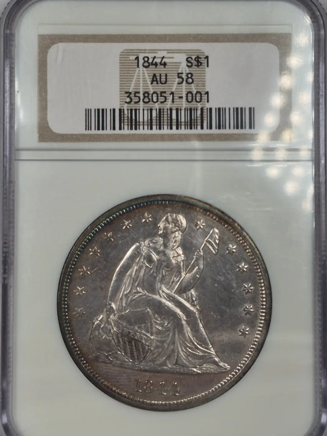 1844-$1-Liberty-Seated-Dollar-#1---Osburn-Cushing-1,-R2